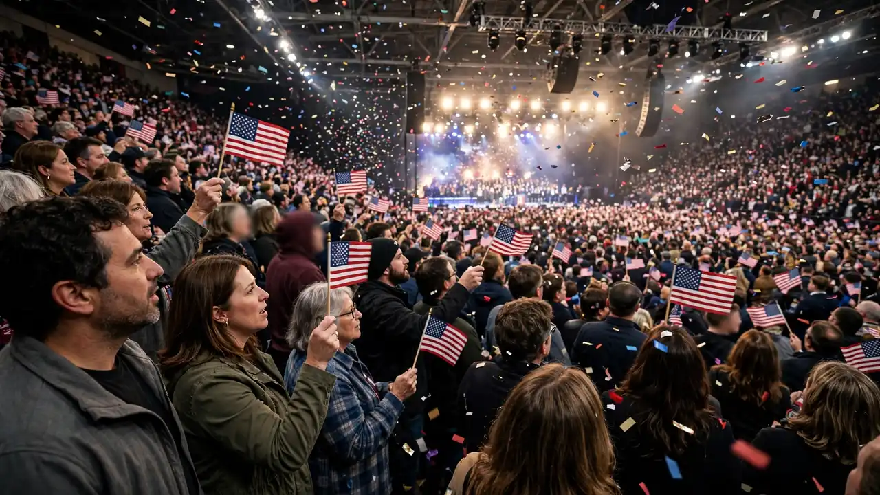 Supporters holding campaign signs at a midterm rally